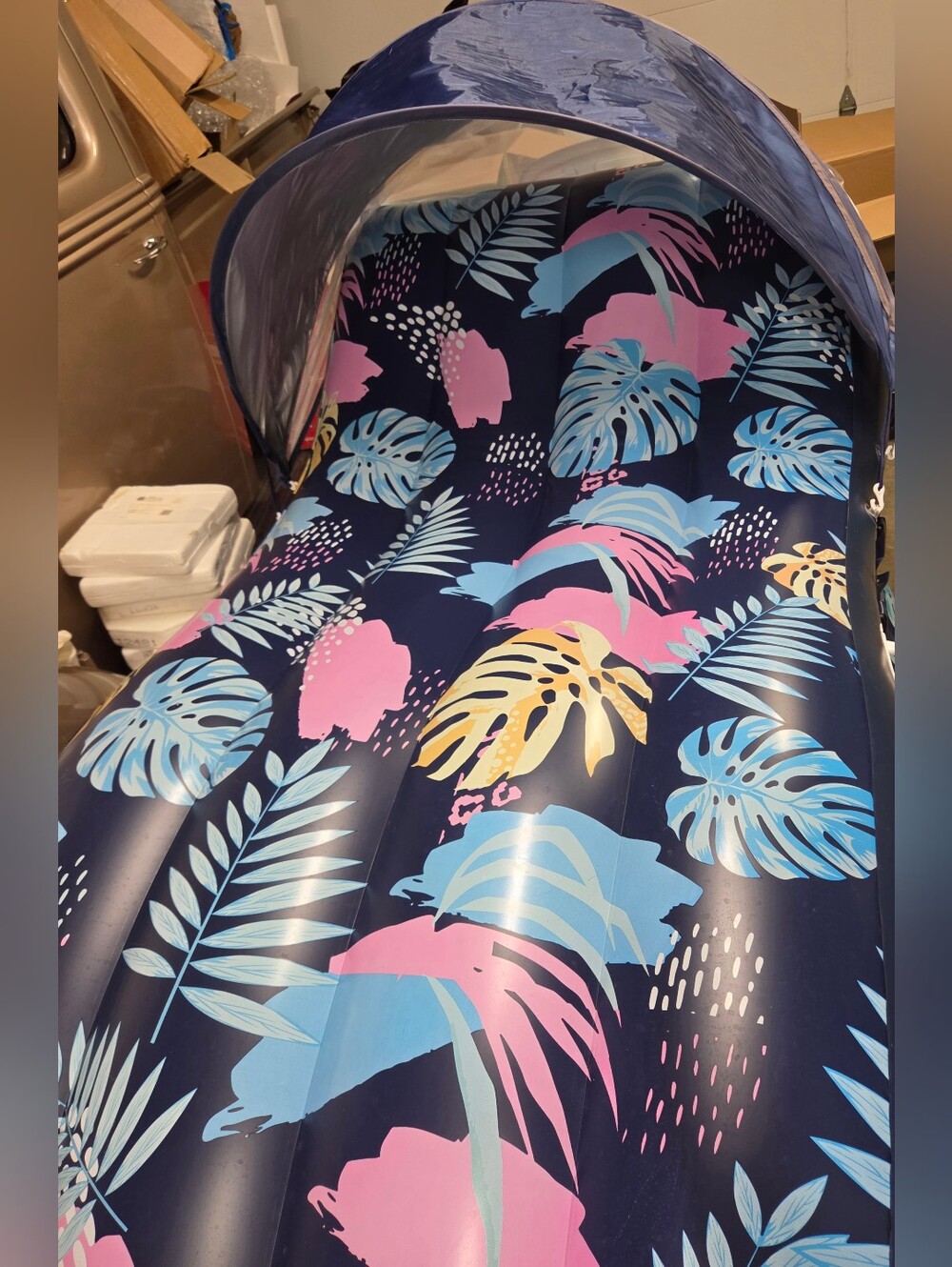 EUC Inflatable Ergonomic Adult Beach Lounger Tropical Leaf Print, Navy Pink Teal - Picture 11 of 15